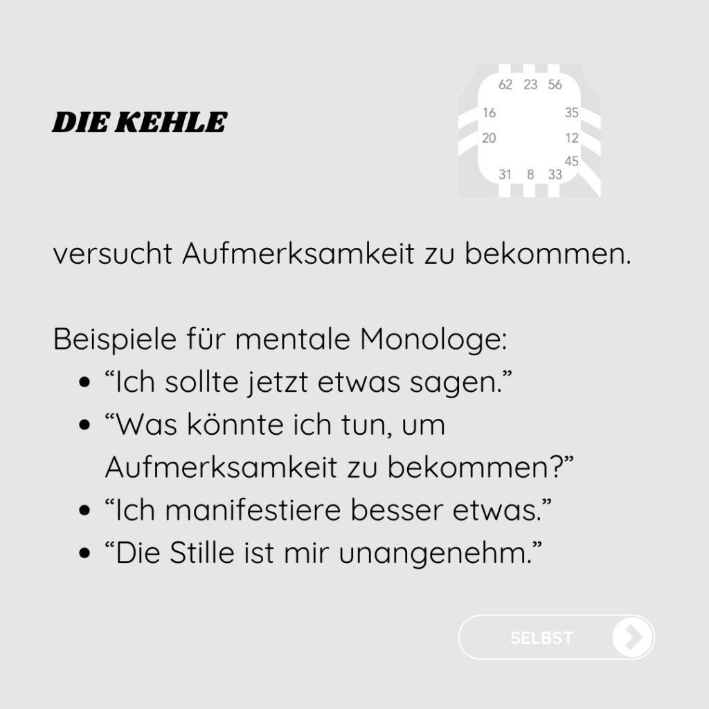 undefiniertes Kehlzentrum, mentaler Monolog, NIchtselbst, Verstand, Kommunikation, Manifestation, Aufmerksamkeitsdefizit